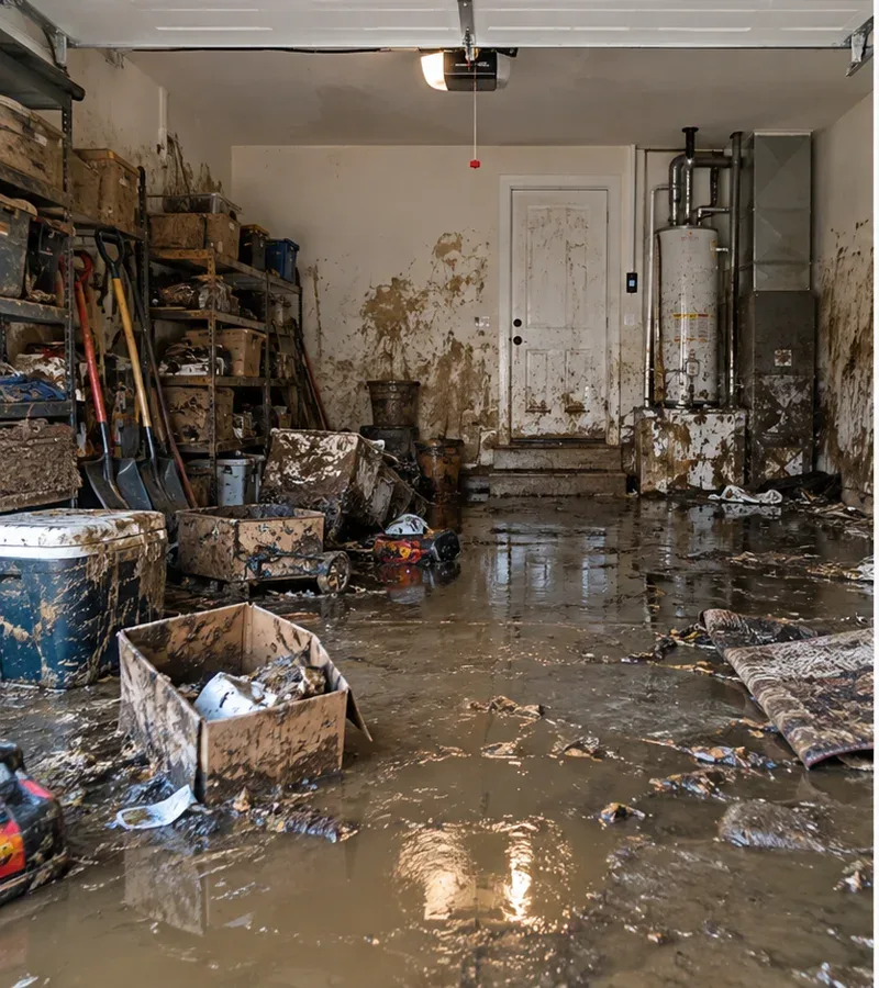 Illustrative interior affected by water damage