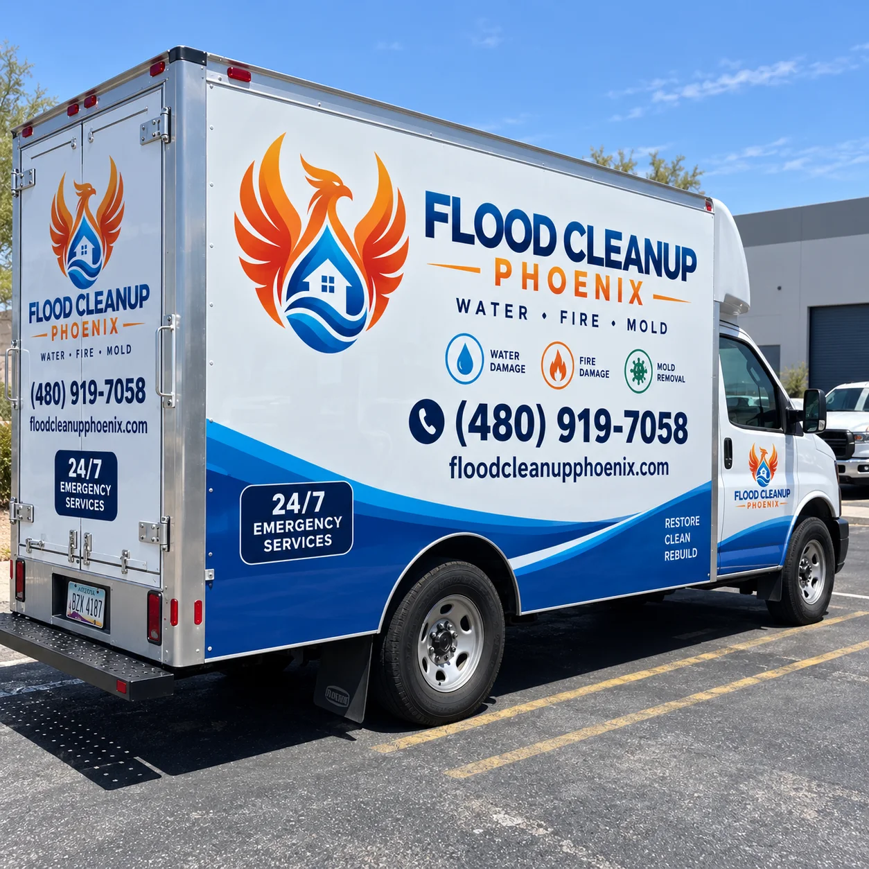 Illustrative Flood Cleanup Phoenix branded service truck